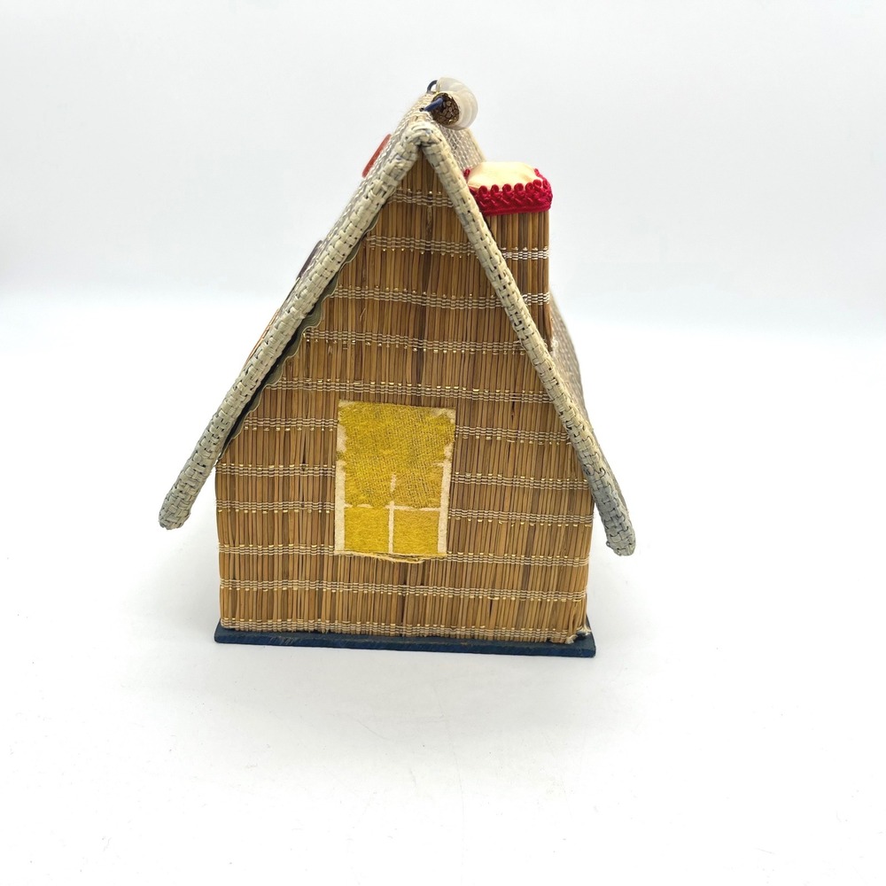 Vintage Woven Straw Cottage Sewing Basket Pincushion Box Japan Mid Century - Picture 6 of 12
